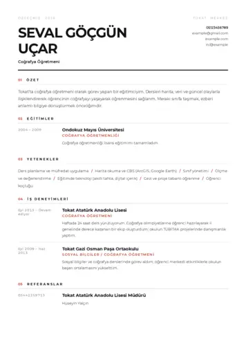 Coğrafya Öğretmeni CV Örnekleri cv indir
